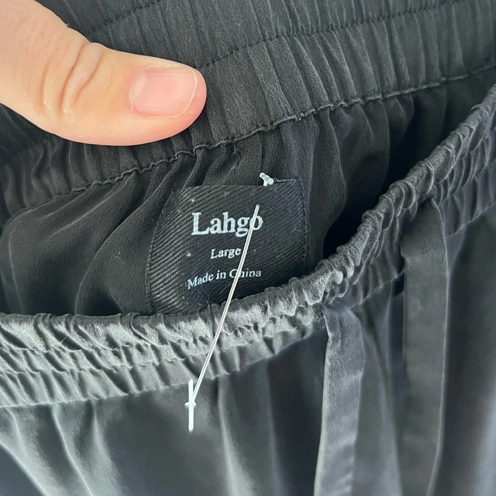 Lahgo Men’s Black Washable Silk Pull-On‎ Pajama Pants Size Large